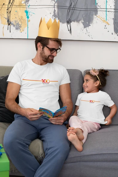 2'li Göztepe 100. Yıl - Şan Şeref Dolu 100 Yıl Kısa kollu bisiklet yaka t-shirt Baba Kız