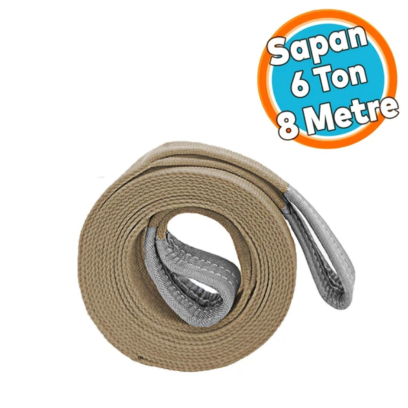 Polyester Sapan Spanzet 6 Ton 8 Metre Kahve Sağlam Yük Kaldırma Taşıma İndirme Halat