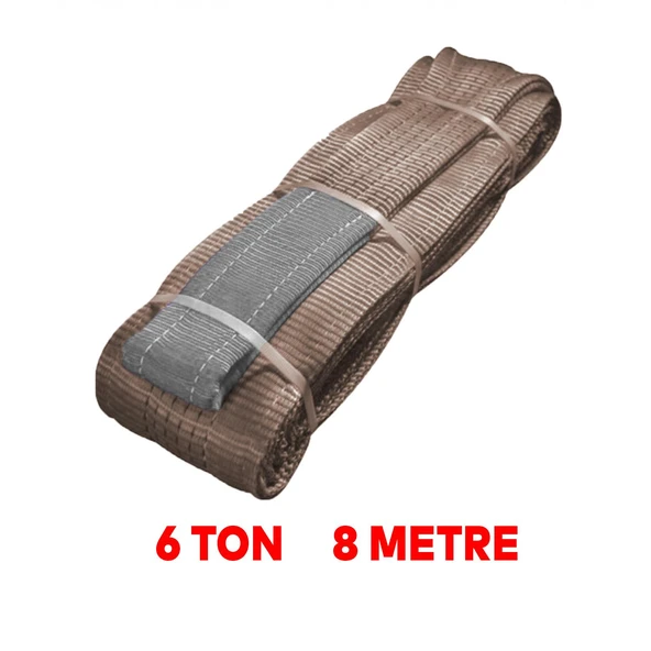 Polyester Sapan Spanzet 6 Ton 8 Metre Kahve Sağlam Yük Kaldırma Taşıma İndirme Halat - 2