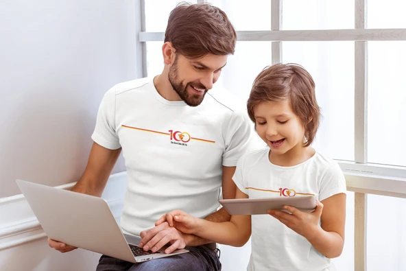 2'li Göztepe 100. Yıl - Şan Şeref Dolu 100 Yıl Kısa kollu bisiklet yaka t-shirt Baba Oğul