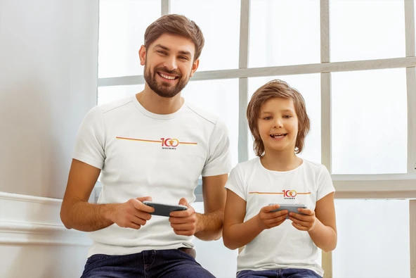 2'li Göztepe 100. Yıl - Şan Şeref Dolu 100 Yıl Kısa kollu bisiklet yaka t-shirt Baba Oğul - 3