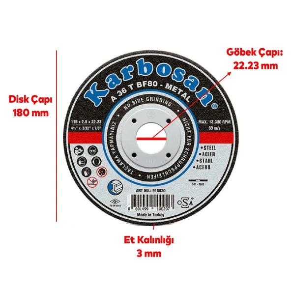 Metal Kesici Taş Disk Taşlama Spiral Demir Kesme Diski 180x3.0x22.23 mm - 3
