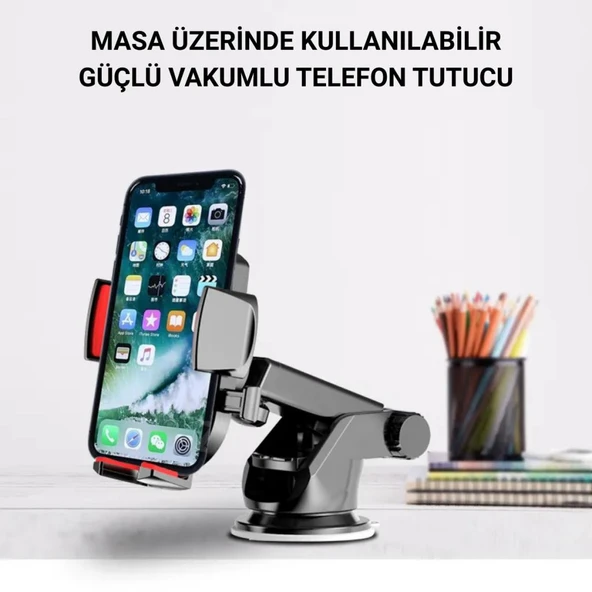Coofbe 360 Derece Mekanizmalı Teleskopik Ön Cam Torpido Üstü Araç içi Telefon Tutucu Masaüstü Telefon Standı - 4