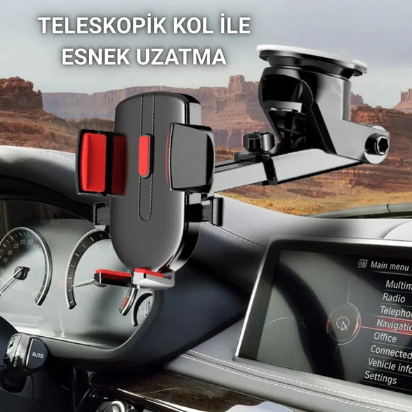 Coofbe 360 Derece Mekanizmalı Teleskopik Ön Cam Torpido Üstü Araç içi Telefon Tutucu Masaüstü Telefon Standı - 3