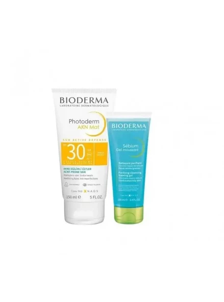 Bioderma Photoderm AKN Mat Spf 30 150ml + Bioderma Sebium Foaming Gel 100ml | Yağlı ve Akneli Ciltler