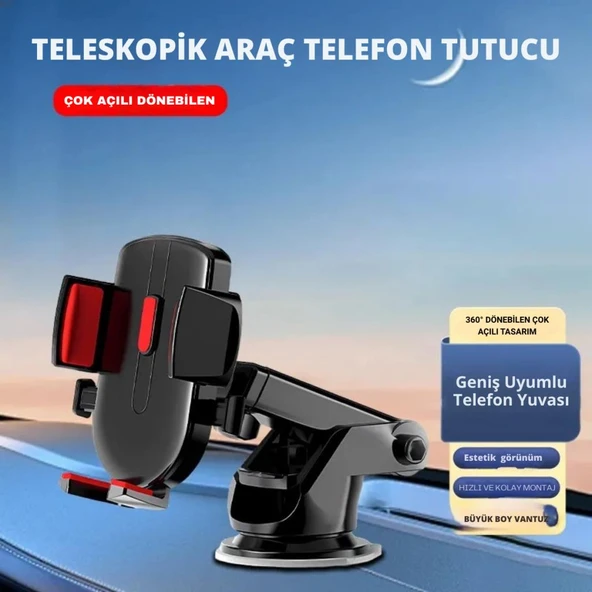 Coofbe 360 Derece Mekanizmalı Teleskopik Ön Cam Torpido Üstü Araç içi Telefon Tutucu Masaüstü Telefon Standı - 5