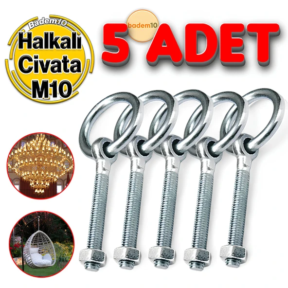 Delikli Halkalı Metal Paslanmaz Civata M10 Somunlu Sabitleme Çekme Kaldırma Tavan Kancası Asma Kit