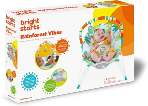Bright Starts Yağmur Ormanı Titreşimli Ana Kucağı 0-6 Ay, 0-9 kg ya kadar - 6