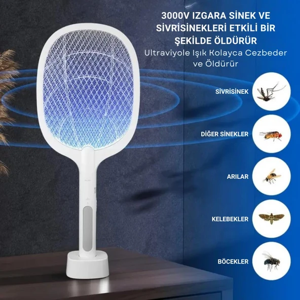 Coofbe Şarjlı 12000maH 300V 5 Katmanlı Uv Işıklı Elektrikli Sivrisinek Öldürücü Raket Sinek Öldürücü Sineksavar - 2