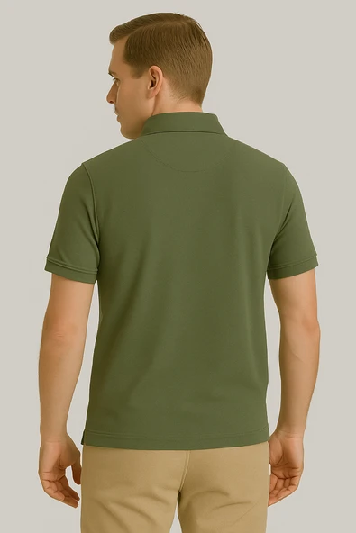Erkek Kısakol Polo Yaka Fermuarlı Tshirt Haki - 4