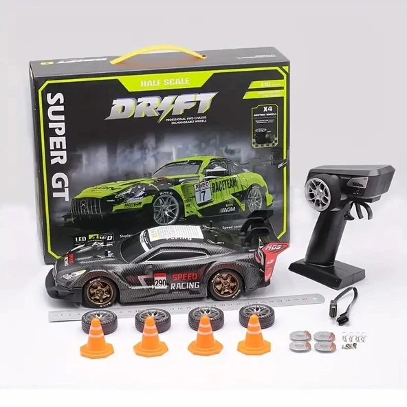 1:16 Hızlı Drift Şarjlı Siyah Spor Araba 4x4 RC Uzaktan kumandalı Yarış Aracı 40 Km/s Hızında Hediyelik Oyuncak - 5