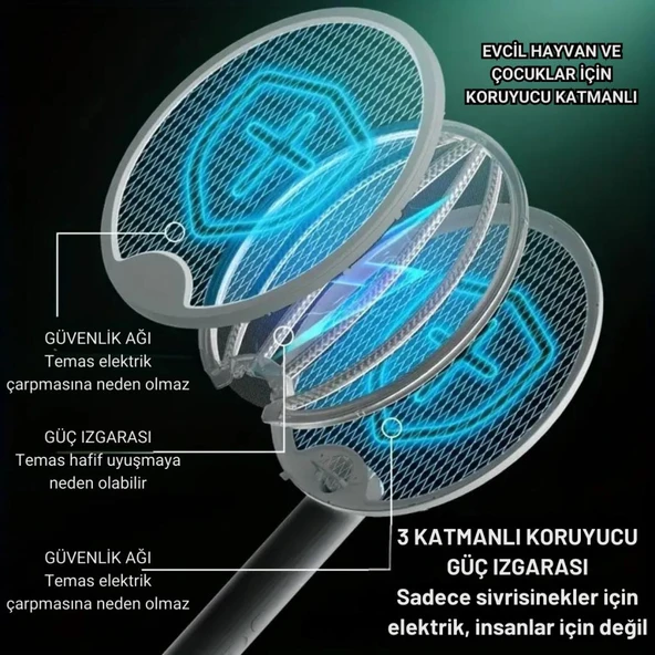 Coofbe Katlanabilir Şarjlı 12000maH 300V 5 Katmanlı Uv Işıklı Elektrikli Sivrisinek Öldürücü Raket Sinek Öldürücü Sineksavar - 4