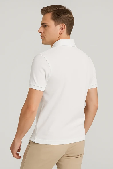 Erkek Kısakol Polo Yaka Fermuarlı Tshirt Beyaz - 4
