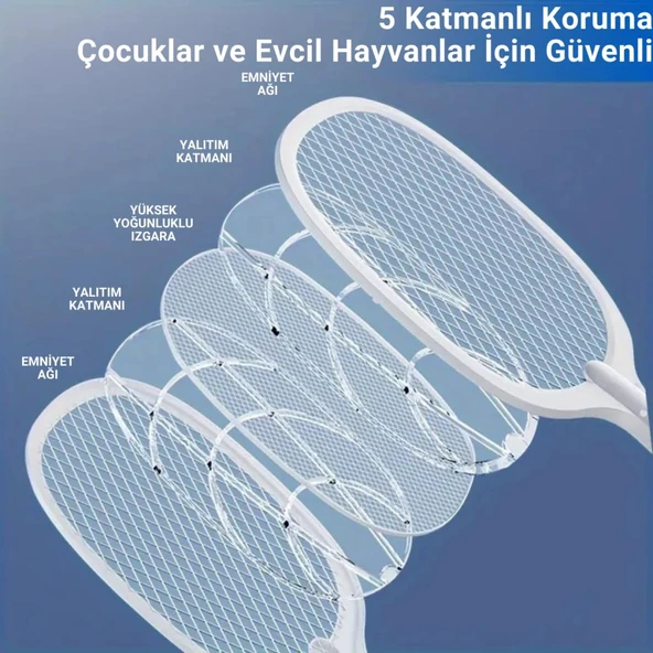 Coofbe Şarjlı 12000maH 300V 5 Katmanlı Uv Işıklı Elektrikli Sivrisinek Öldürücü Raket Sinek Öldürücü Sineksavar - 4