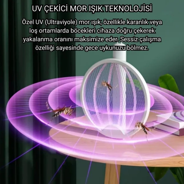 Coofbe Katlanabilir Şarjlı 12000maH 300V 5 Katmanlı Uv Işıklı Elektrikli Sivrisinek Öldürücü Raket Sinek Öldürücü Sineksavar - 3
