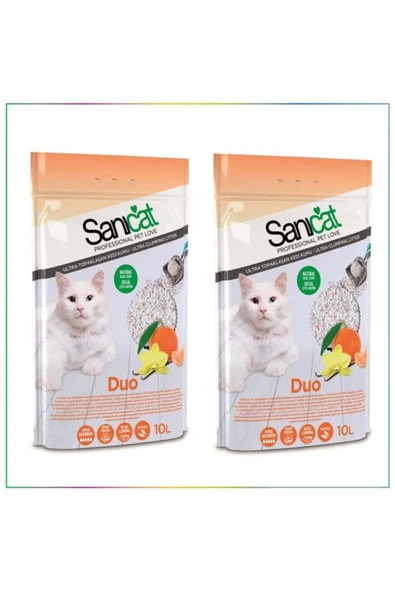 Sanicat Tozsuz Vanilyalı Mandalina Aromalı Doğal Kedi Kumu 10 Lt X 2 Adet