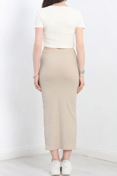 Nakışlı etekli takım bej beyaz s3899 - Resim 3