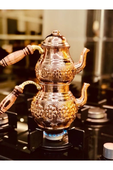 El Işlemesi Bakır Çaydanlık Papatya Model Küçük Boy - 2
