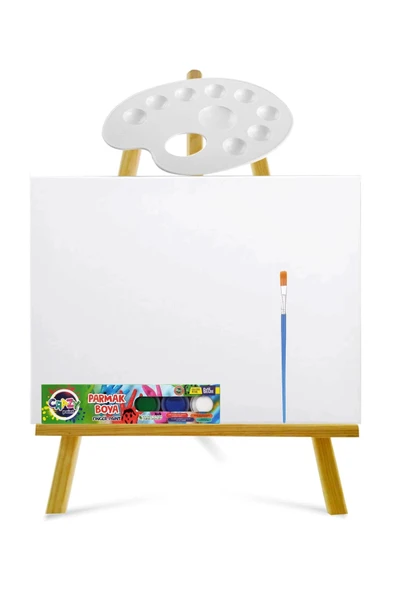 Ekonomik Mini Şövale 25x35 Cm Tuval 6x15 ml Parmak Boyası Seti Çocuklar Için Boyama Seti