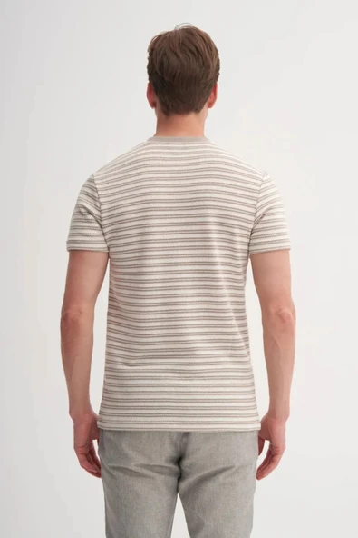 Cazador Bisiklet Yaka Slim Fit Jakarlı Çizgi Desenli Tişört - Resim 2