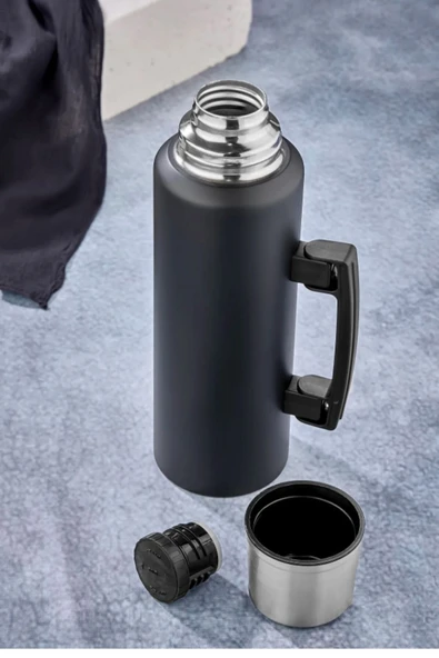 1.0 Litre Kulplu Paslanmaz Çelik Avcı Termos Siyah