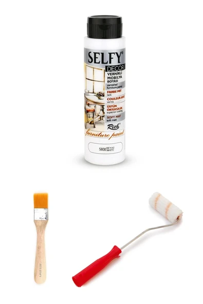 Selfy Decor Beyaz 500 cc (700 gr) Vernikli Boya Dolap Boyama Seti Mobilya Boyası Set
