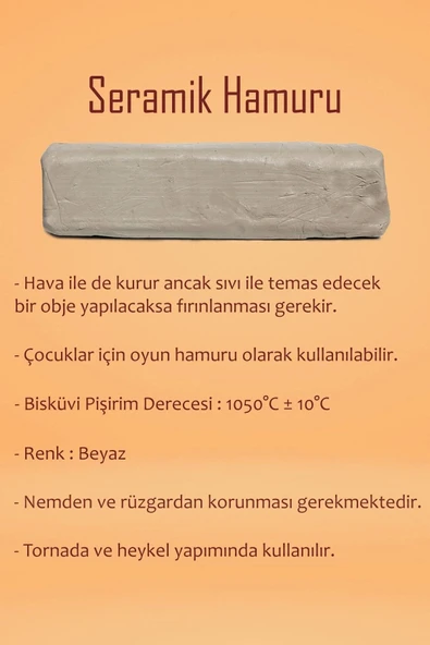 Beyaz Seramik Hamuru 3 kg Seramik Başlangıç Seti 8 Parça Mini Ahşap Merdane - 2