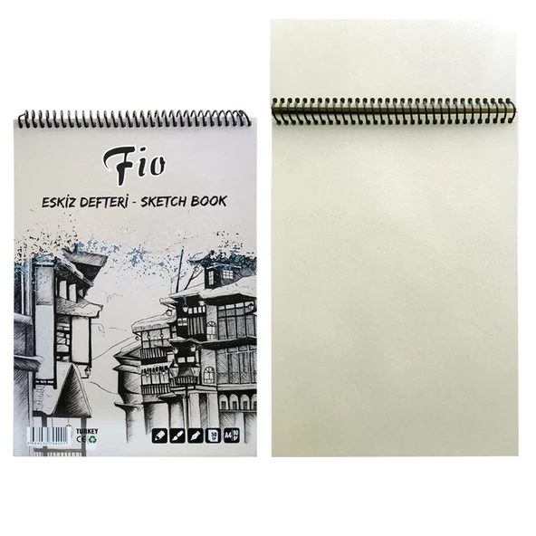 Fio A4 Eskiz Defteri 90g Çift Gözlü Kalemlikli Eskiz Seti Kuruboya 12li Karakalem Çizim Seti - Resim 2