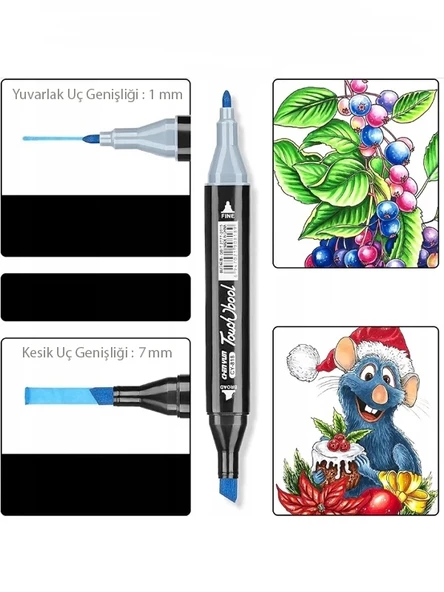 Marker 12'li Set Çantalı Taşınabilir Marker Seti 12 Renk Çift Taraflı Marker Kalem Seti - 4
