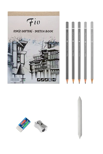 Fio A4 Eskiz Defteri Dereceli Kalem Eskiz Seti Karakalem Çizim Seti Silgi Pastel Dağıtma