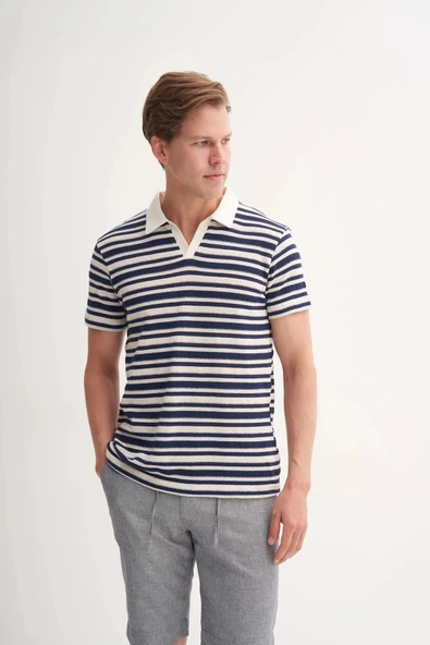 Cazador Polo Yaka Regular Fit Örme Çizgili Tişört 4033