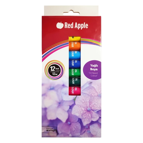 Red Apple Tüp Yağlı Boya Seti 12 Ml 12'li 35x50 Tuval Seti Metal Spatül Zemin Fırça Resim Paleti - 2