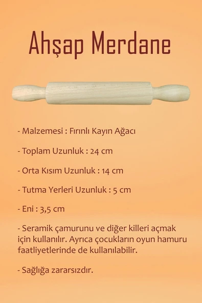Beyaz Seramik Hamuru 3 kg Seramik Başlangıç Seti 8 Parça Mini Ahşap Merdane - 3