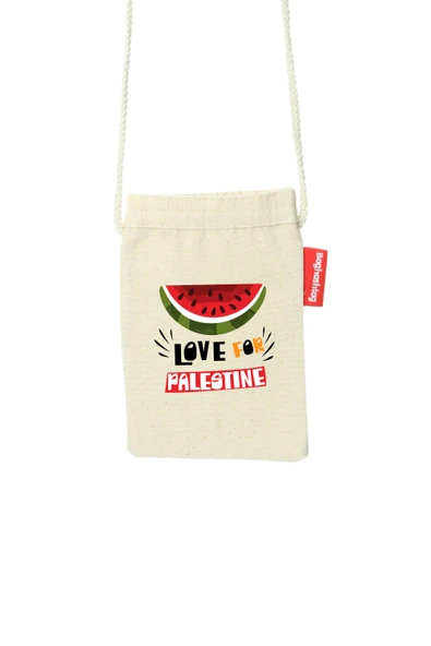 Geleneksel Filistin Yarım Karpuzlu "love For Palestıne" Dijital Baskılı Askılı Kanvas Bez Fermuarlı B340008