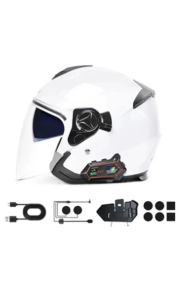 Y20 2x 1000m Telsiz Mesafeli 2 Kişi Bağlantılı Bluetooth Kask Kulaklık Fenerli İntercom - 6