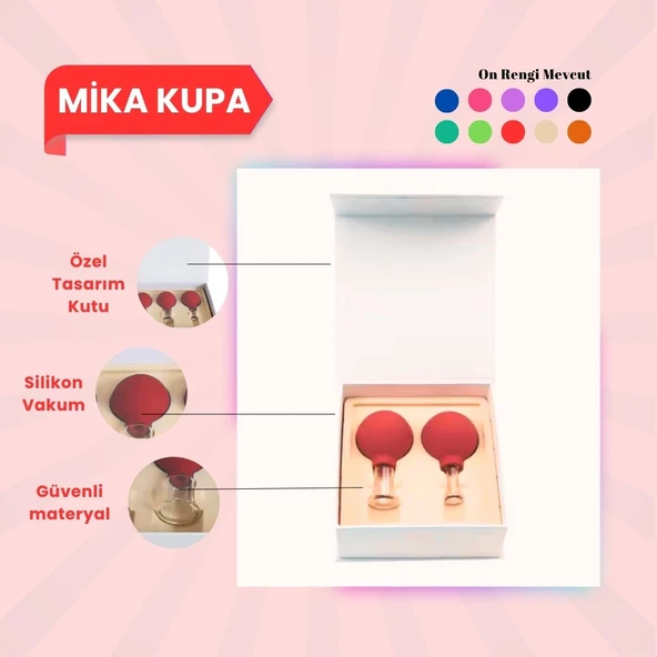 Silikon Vakumlu Mika Yüz Masaj Kupası 2'li Set Kırmızı