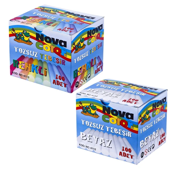 Nova Color Tozsuz Beyaz Ve Renkli Tebeşir 200 Lü Set