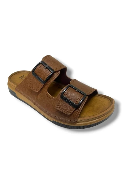 Enova M253-0202-25 Deri Anatomik Soft Çift Bant Erkek Terlik - 7
