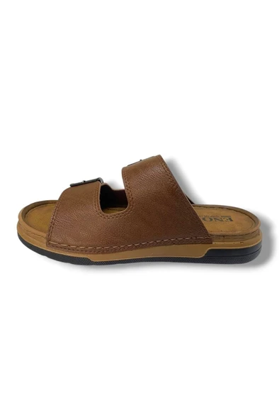 Enova M253-0202-25 Deri Anatomik Soft Çift Bant Erkek Terlik - 9