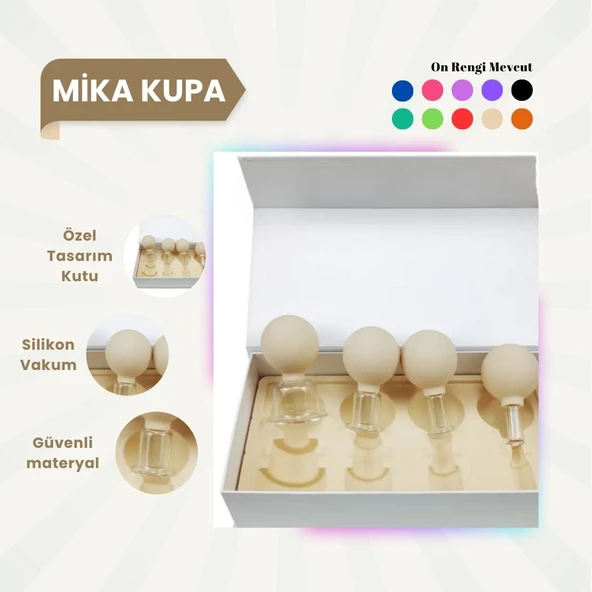 Silikon Vakumlu Mika Yüz Masaj Kupası 4'lü Set Bej ürün görseli 1