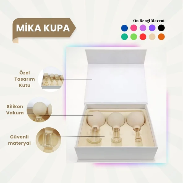 Silikon Vakumlu Mika Yüz Masaj Kupası 3'lü Set Bej - 1