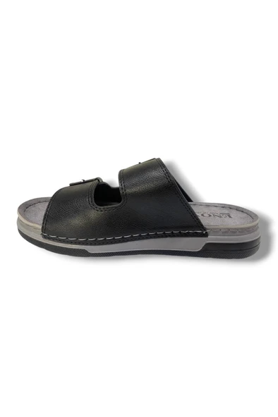 Enova M253-0202-25 Deri Anatomik Soft Çift Bant Erkek Terlik - 6