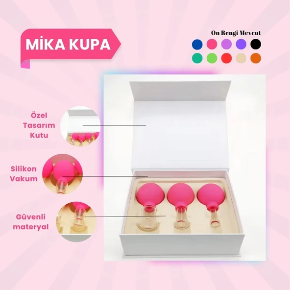 Silikon Vakumlu Mika Yüz Masaj Kupası 3'lü Set Pembe ürün görseli 1