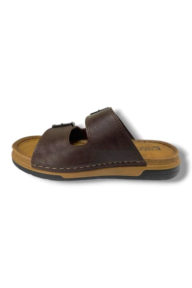 Enova M253-0202-25 Deri Anatomik Soft Çift Bant Erkek Terlik - 3