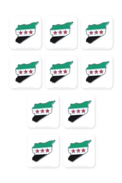 10'LU Suriye Haritası İçinde Yeni Bayrağı Harita Şekli Unisex Yaka Mineli Rozeti 29 mm A300028-10