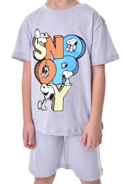 SNOOPY Baskılı 2'li Şort - T-Shirt Çocuk Takım - Resim 4