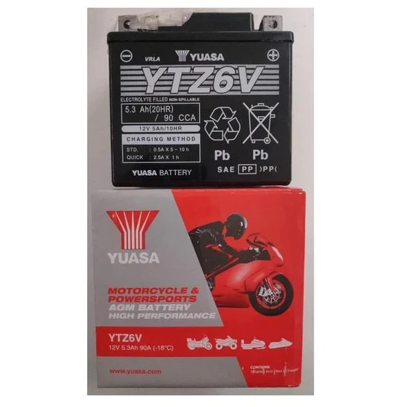 YUASA YU-YTZ6V AKÜ 12V 5.3AH 90CCA (ÖLÇÜ 113-70-105) - 2