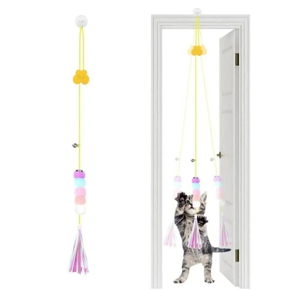 Elastik Tırtıl Kedi Oyuncağı Vantuzlu Lastikli Kedi Zilli Peluş Yakalama Egzersiz Oyuncağı - 5