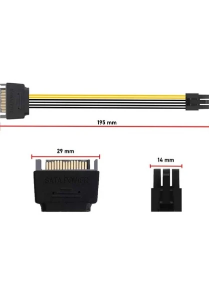 Sata Power 15 Pin (Erkek) To 6 Pin Atx (Erkek) Power Kablo - 4