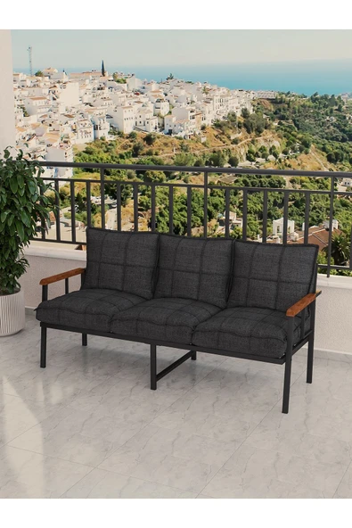 Modern Serisi Bahçe Takımı, Bahçe Mobilyası, Metal Koltuk Takımı - 3+1+1 Sehpalı - Atlantik Antrasit - 3